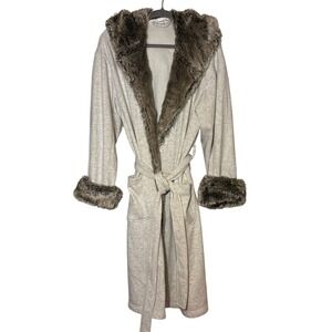 Luxury Womens Hooded Robe Faux Fur Trim Cozy Loungewear Bathrobe M West Elm Luxe